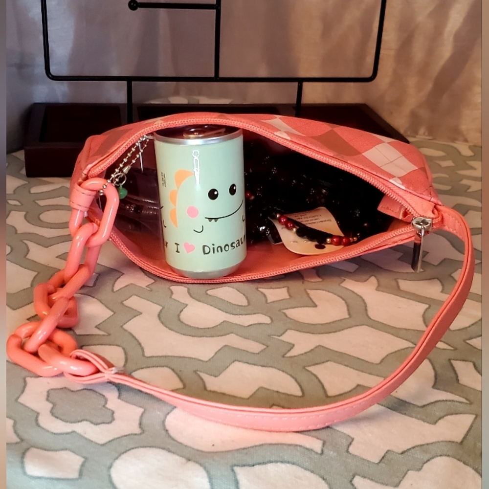 Girls Mystery Items Pink and Brown Argyle Bag. Filled With Jewelry.